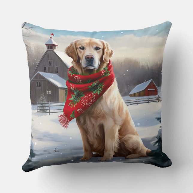 Coussin Golden Retriever Dog in Snow Christmas (Verso)