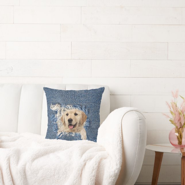 Coussin Golden Retriever en Blue Jean Hole (Canapé)