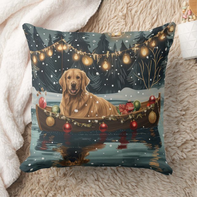 Coussin Golden Retriever Noël Festive Voyage (Couverture)