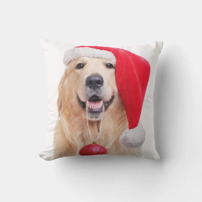 Coussin Golden Retriever Père Noël (Recto)