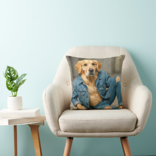 Coussin Golden Retriever Poster En Jeans Bleus