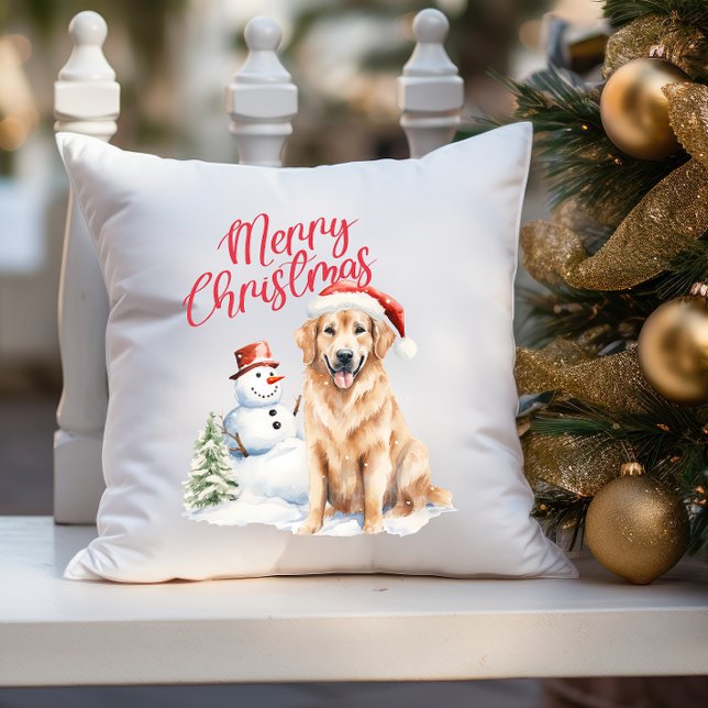 COUSSIN GOLDEN RETRIVER DOG SANTA HAT MERRY NOËL (DECOR YOUR HOUSE DURING CHRISTMAS SEASON PILLOW WITH DOG THEME GOLDEN RETRIEVER)