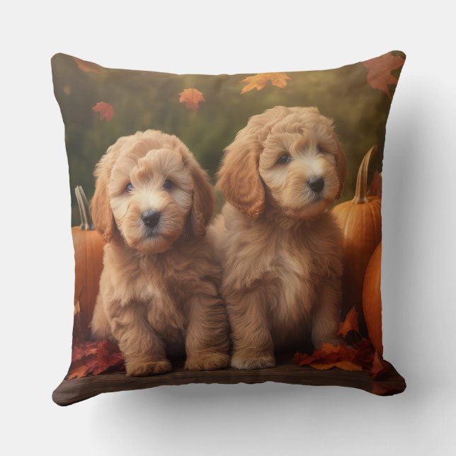 Coussin Goldendoodle Chiot Automne Citrouille délice (Verso)