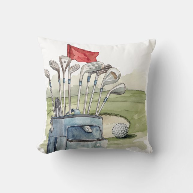 Coussin Golf club sur terrain de golf aquarelle (Recto)