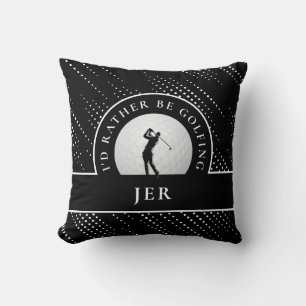 Coussin Golf Custom Golfeur Monogramme Silhouette Noir Bla