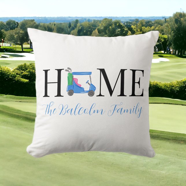 Coussin Golf Home Blue Golf Panier Heart Nom de famille (Créateur téléchargé)
