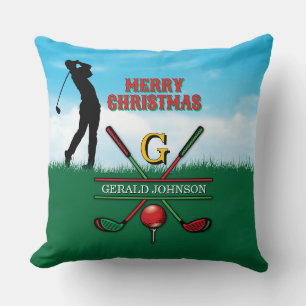 Coussin Golfer Customisé Noël Monogramme Design