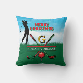 Coussin Golfer Customisé Noël Monogramme Design