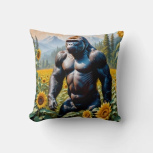 Coussin Gorille Ape Dans Un Champ De Tournesol