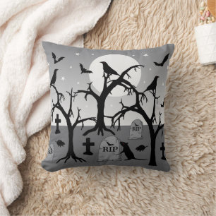 Coussin Goth Éffrayant Halloween Cemetery Graveyard Scene