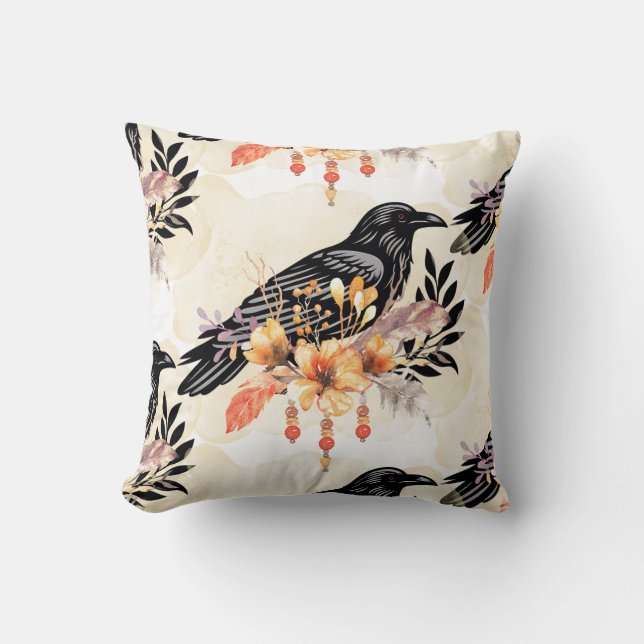 Coussin Goth Raven Throw Pillow (Recto)