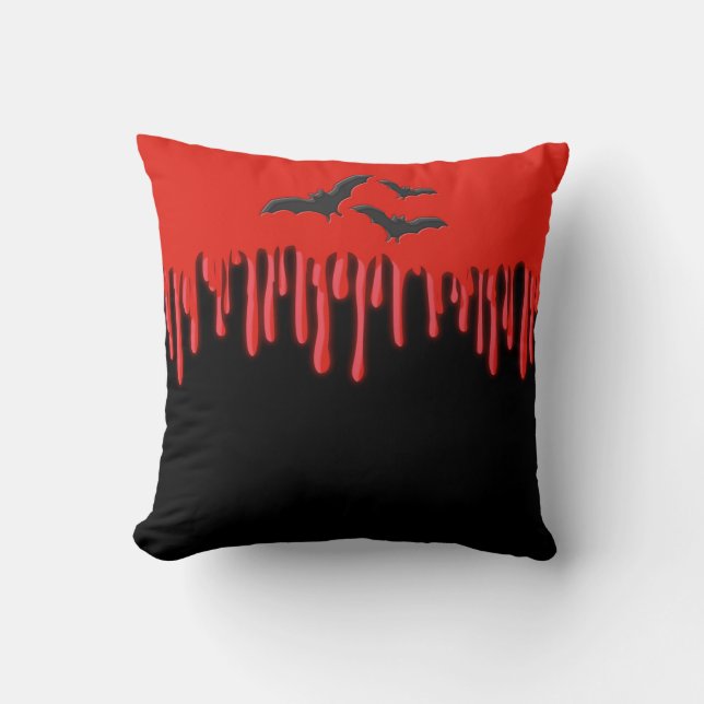 Coussin Gothic Bats & Red Dripping Blood Halloween (Recto)