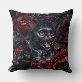 Coussin Gothic Black Cat & Dark Flowers