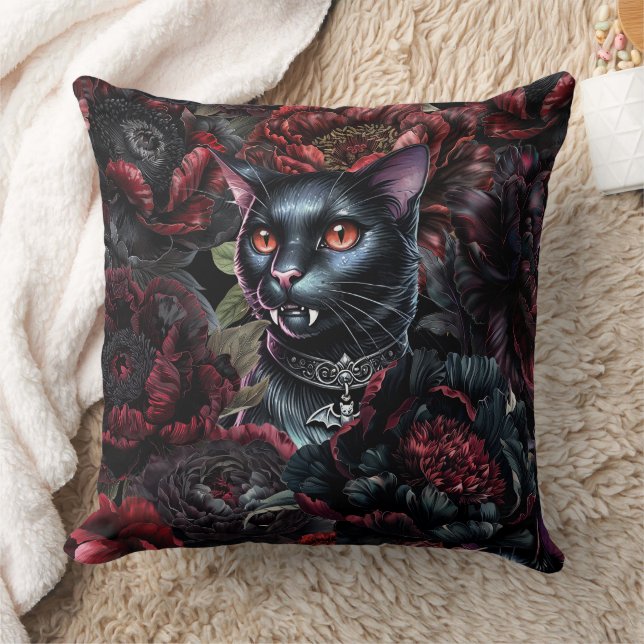 Coussin Gothic Black Cat & Dark Flowers (Couverture)