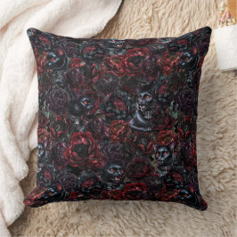 Coussin Gothic Black Cat & Dark Flowers Pattern