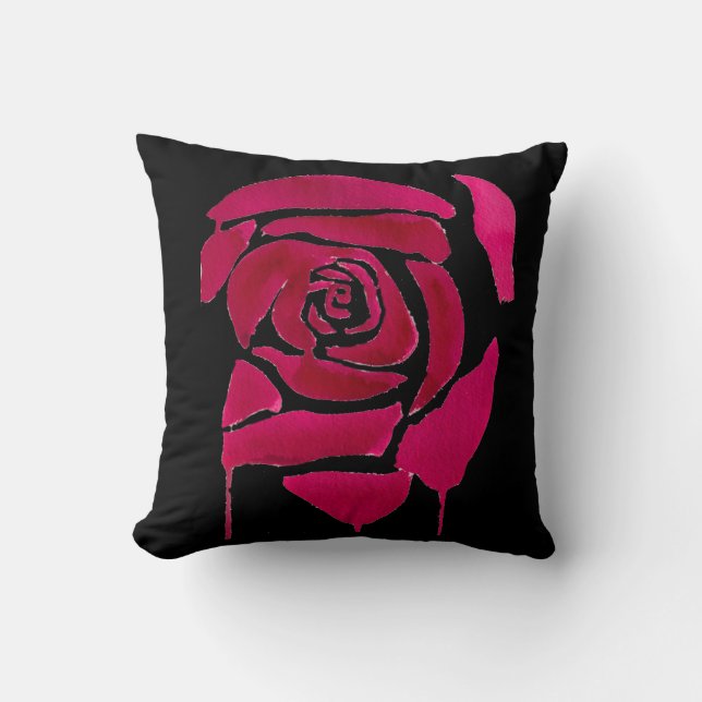 Coussin Gothique Abstrait rose original aquarelle florale (Recto)