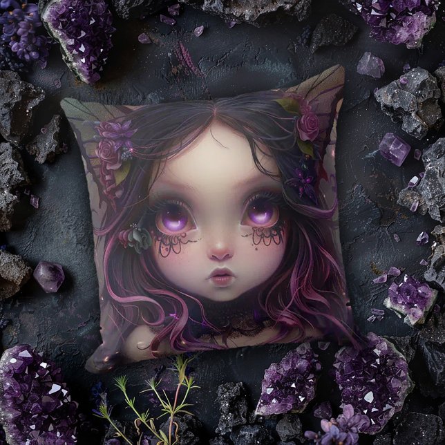 Coussin Gothique Fille de chauve-souris en violet (Créateur téléchargé)