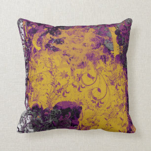 Coussin gothique fleuri jaune et violet