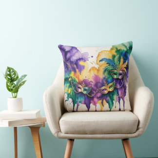 COUSSIN GOUTTES ET MASQUES A L'AQUARELLE VIOLET VERT JAUNE