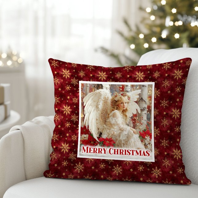 Coussin Graceful Red Gold Angel Christmas Pillow Gift (Graceful Red Gold Angel Christmas Pillow Gift)