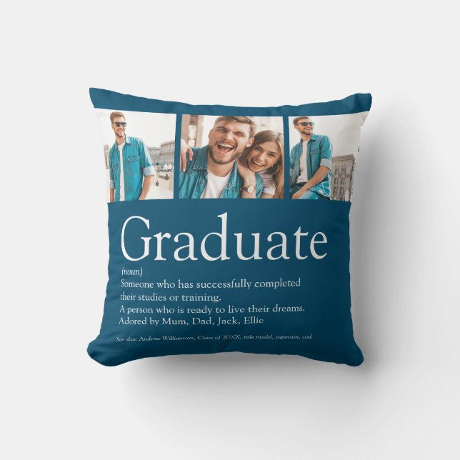 Coussin Graduate Définition 3 Photo Collage bleu moderne (Recto)