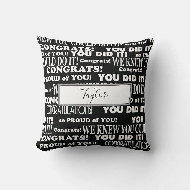 Coussin Graduation cadeau mot collage noir et blanc (Recto)