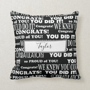 Coussin Graduation cadeau mot collage noir et blanc