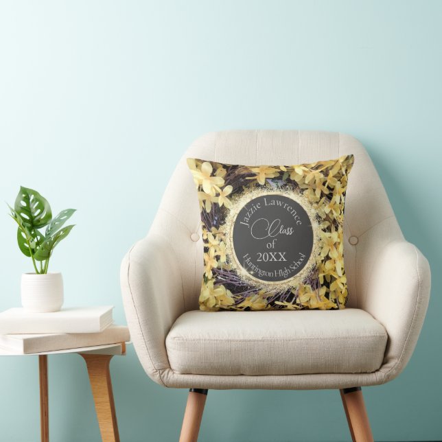 Coussin Graduation Florale Jaune Personnalisée (Chaise)