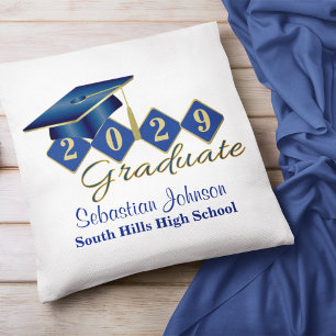 Coussin Graduation personnalisée Bleu & Or