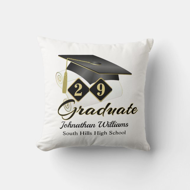 Coussin Graduation Personnalisée Noir & Or (Recto)