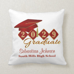 Coussin Graduation personnalisée Rouge & Or