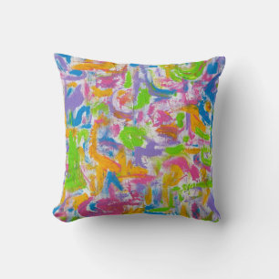 Coussin Graffiti au néon - coups de pinceau abstraits pein
