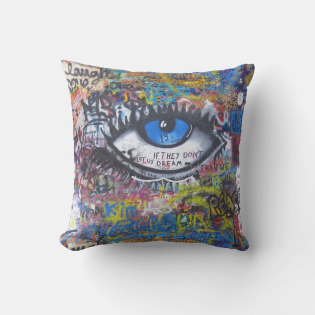 Coussin Graffiti bleu oeil diabolique (Recto)