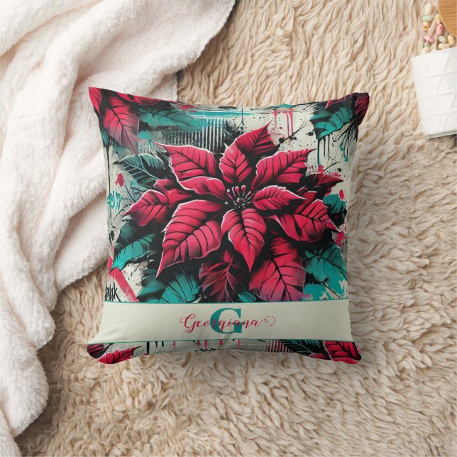 Coussin Graffiti floral personnalisé Grungy Poinsettia (Couverture)