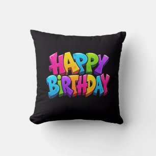Coussin Graffiti joyeux anniversaire lettrage coloré