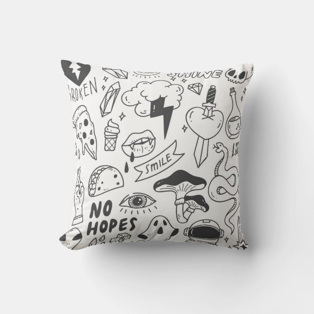 Coussin Graffiti mignon : Doodle Art Set. (Recto)
