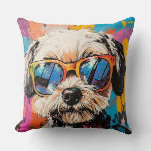 Coussin Graffiti rétro Super Chih Tzu Chien À Shades
