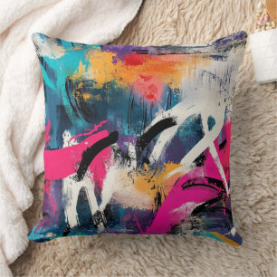 Coussin Graffiti urbain audacieux avec éclaboussures de co