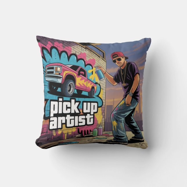 Coussin Graffiti urbain et artiste de collecte (Recto)