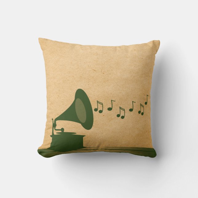 Coussin Gramophone Vintage vert (Recto)