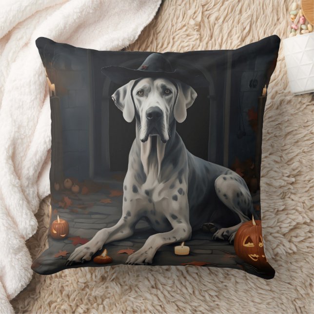 Coussin Grand Dane Citrouille Halloween flip d'effroi (Couverture)
