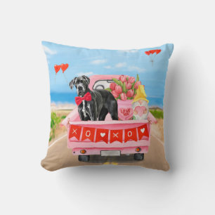Coussin Grand Danois Jour de la Saint-Valentin Camion