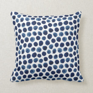 Coussin Grand indigo/motif de point bleu de polka