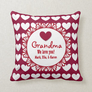 Coussin GRAND-MAMAN nous vous aimons avec les coeurs et la