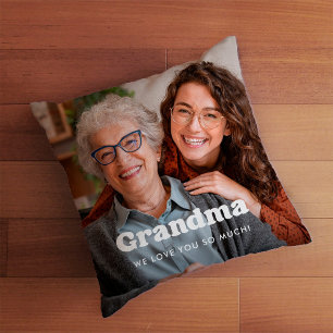 Coussin Grand-mère   Boho Texte superposé avec deux photos