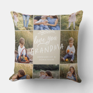 Coussin Grand-mère cadeau 8 photo petit-enfant simple typo