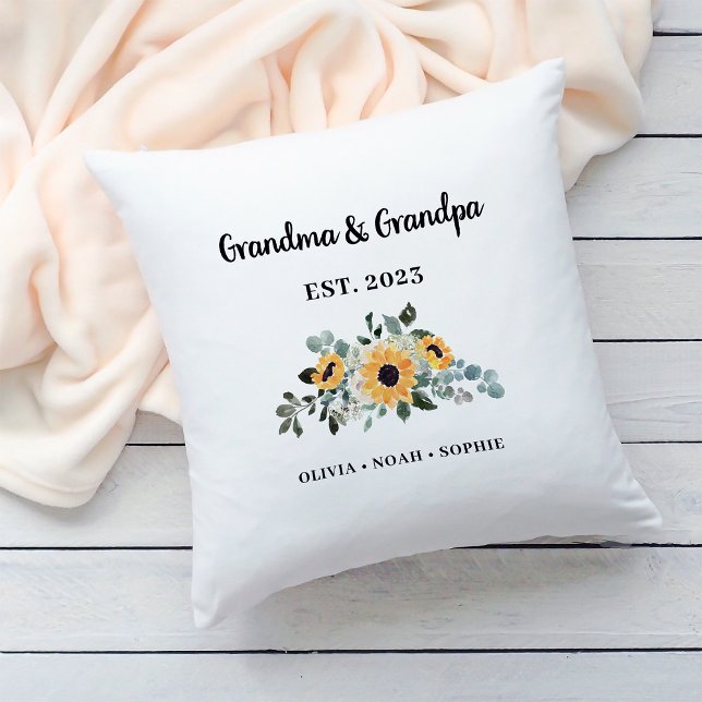 Coussin Grand-mère et grand-père | Tournesol et noms rusti (A simple, rustic pillow keepsake for your grandma and grandpa)