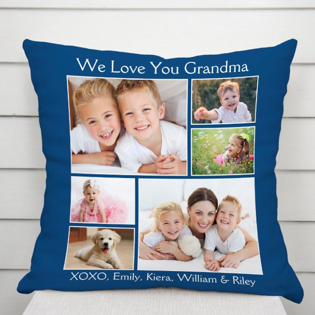 Coussin Grand-mère Nous t'aimons Noms photo Personnalisé B (Créateur téléchargé)