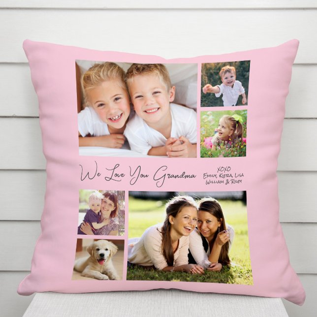 Coussin Grand-mère Nous Vous Aimons Pink Photo (Créateur téléchargé)