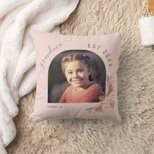 Coussin Grand-mère photo pampas herbe rose or rose